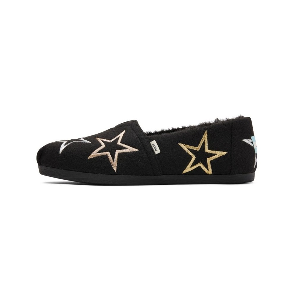 Toms - Black Two Tone Star (gefüttert), vegane Hausschuhe